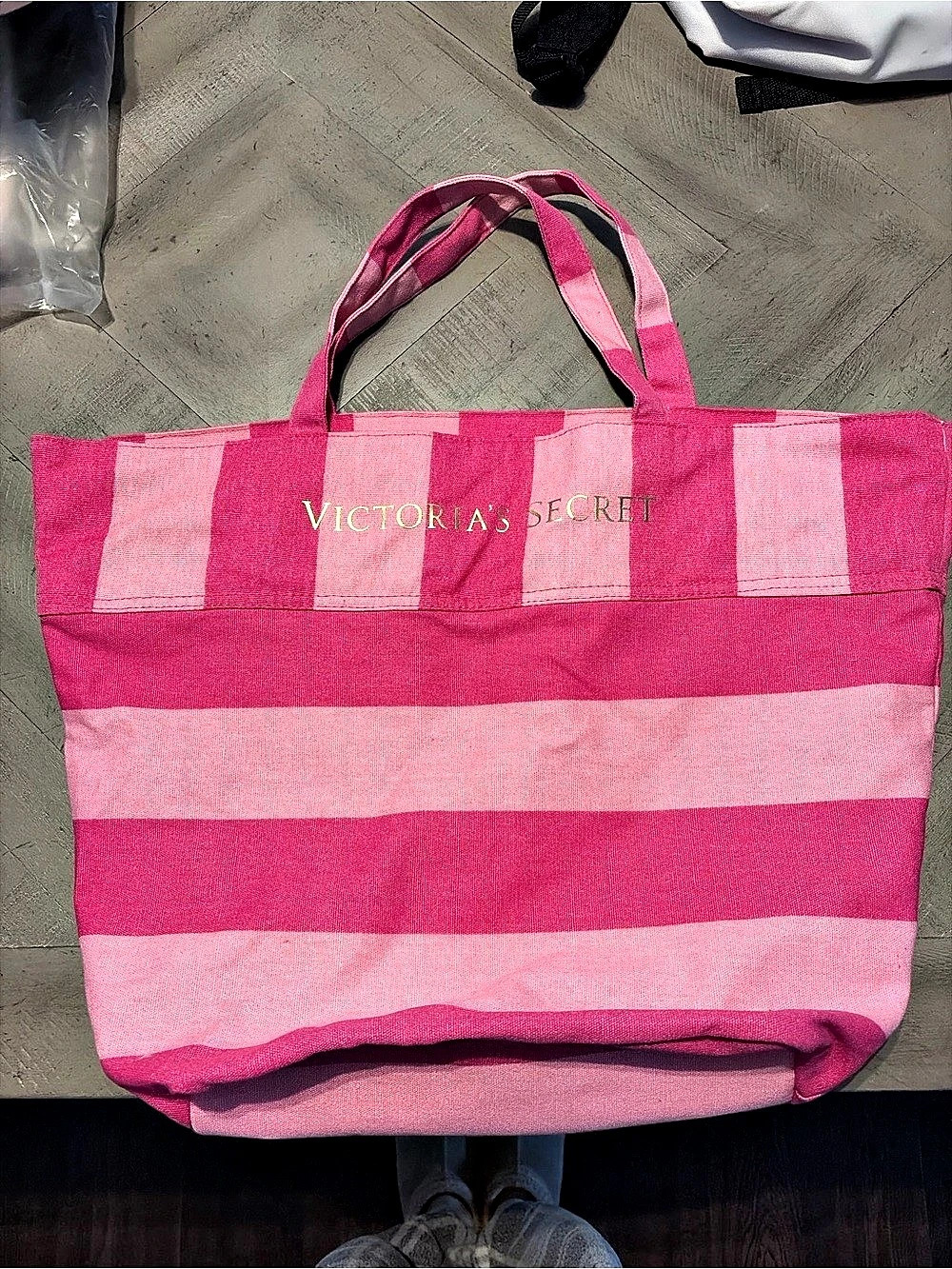 Victoria's Secret Iconic Pink Striped Canvas Tote